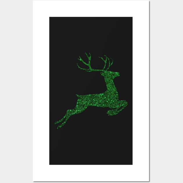 Dark Green Faux Glitter Reindeer Wall Art by Felicity-K